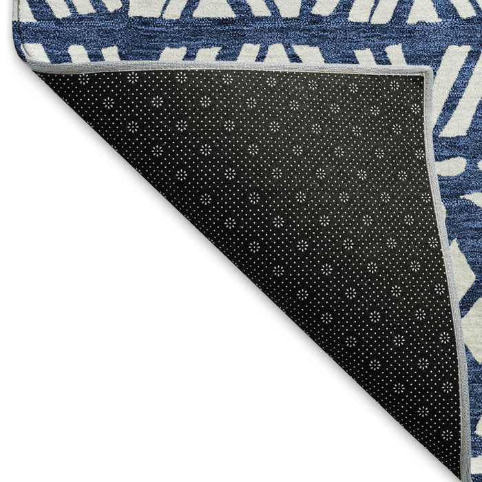 10' X 14' Southwestern Washable Area Rug With UV Protection (672128) - Navy Blue / Ivory