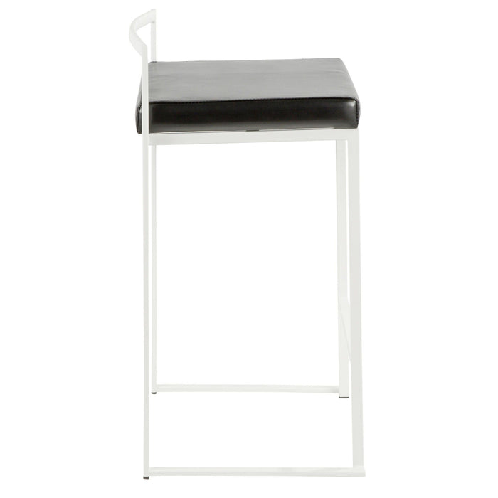 Fuji - 26" Stackable Counter Stool (Set of 3) - White Metal With Black Faux Leather Cushion