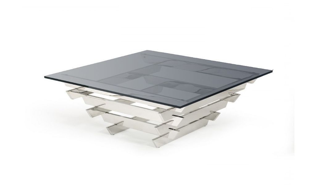 Smoked Glass Square Coffee Table - Silver And Dark Gray