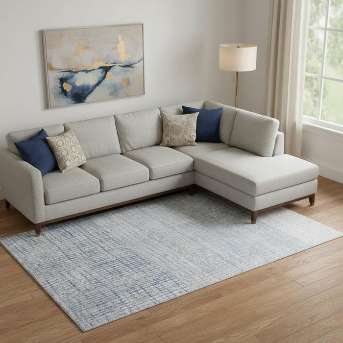 10' X 14' Geometric Washable Area Rug With UV Protection (705059) - Sky Blue / Ivory
