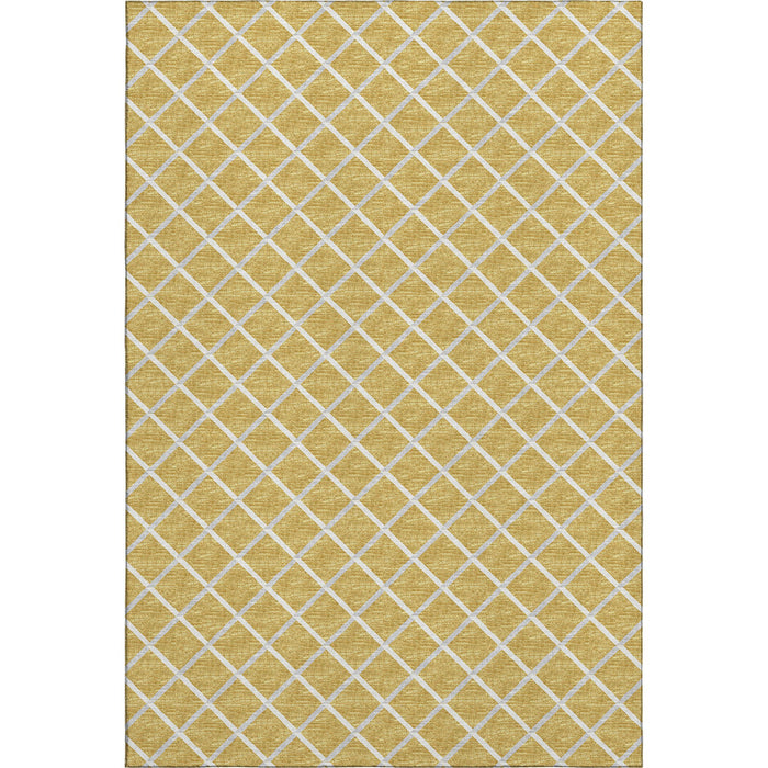 8' X 10' Transitional Geometric Polyester Washable Area Rug With UV Protection - Gold And Ivory