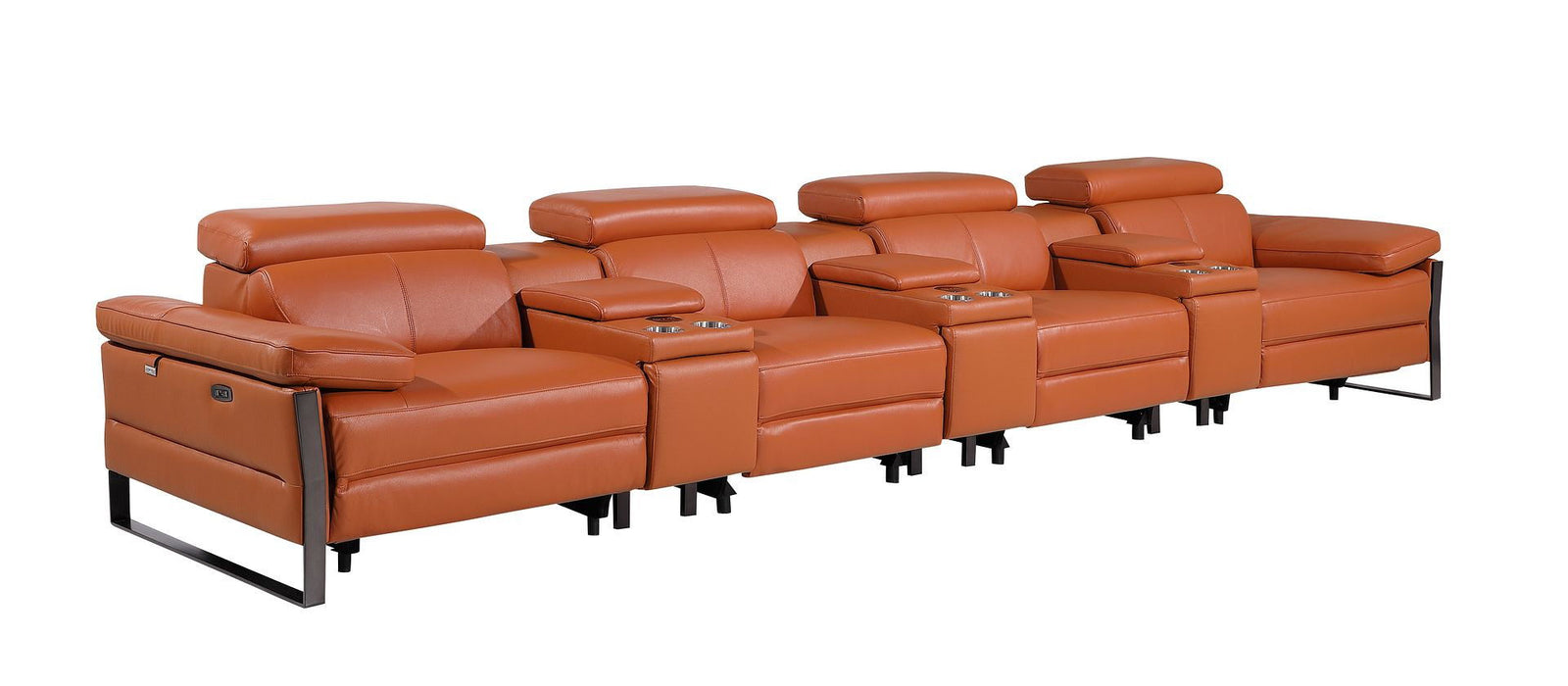 Top Grain Leather Reclining Metal USB Sofa (720354) - Camel