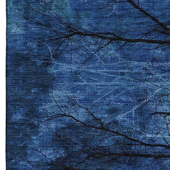 10' X 14' Floral Washable Area Rug With UV Protection (717278) - Blue / Charcoal