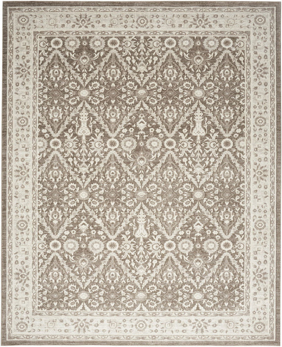 9' X 12' Floral Distressed Non Skid Area Rug (564198) - Ivory / Brown / Gray