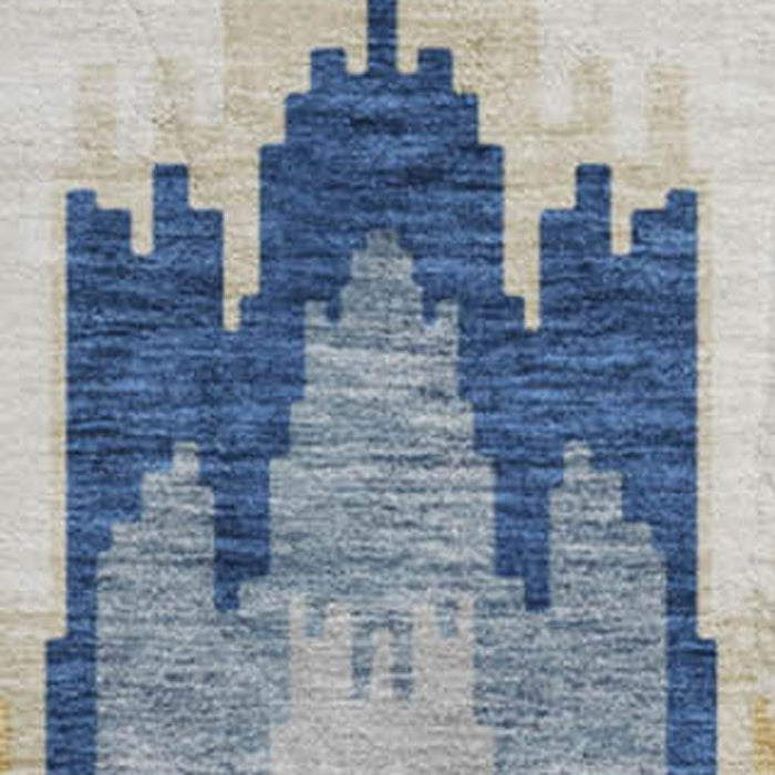 8' Ikat Washable Round Rug With UV Protection - Navy Blue