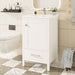 Giga bathroom vanity with ceramic sink, soft-close drawers, door organizer, divider drawer, and adjustable foot pads.