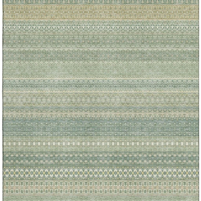 5' X 8' Striped Washable Area Rug With UV Protection (647484) - Fern Green / Ivory