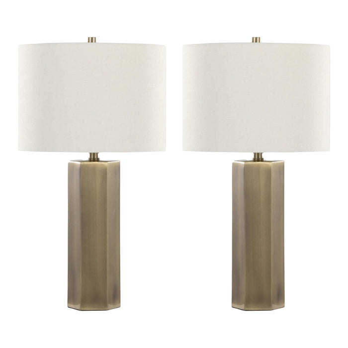 Huit - 26" Metal Table Lamp (Set of 2) - Antique Brass And White Linen