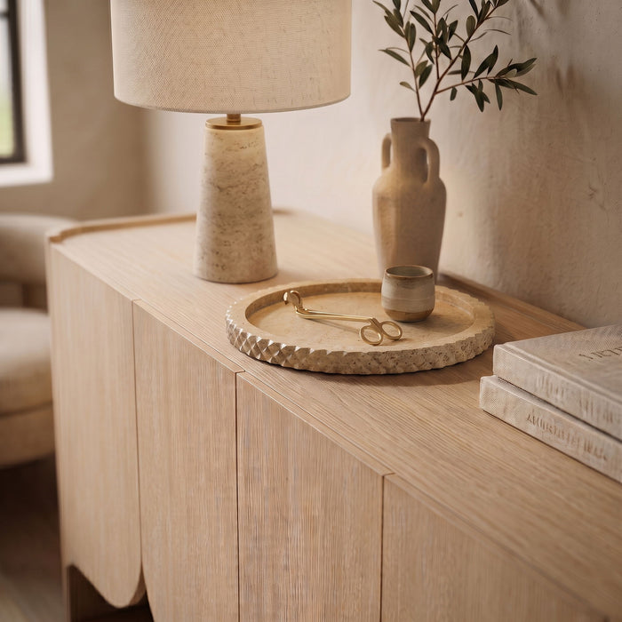 Russell Meridian Furniture travertine tray with elegant rectangular design and natural stone finish for stylish serving or decor.