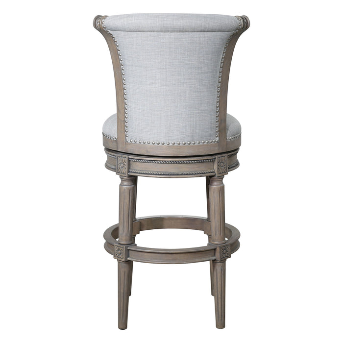 30" Solid Wood And Linen Bar Height Swivel Bar Chair - Champagne / Gray