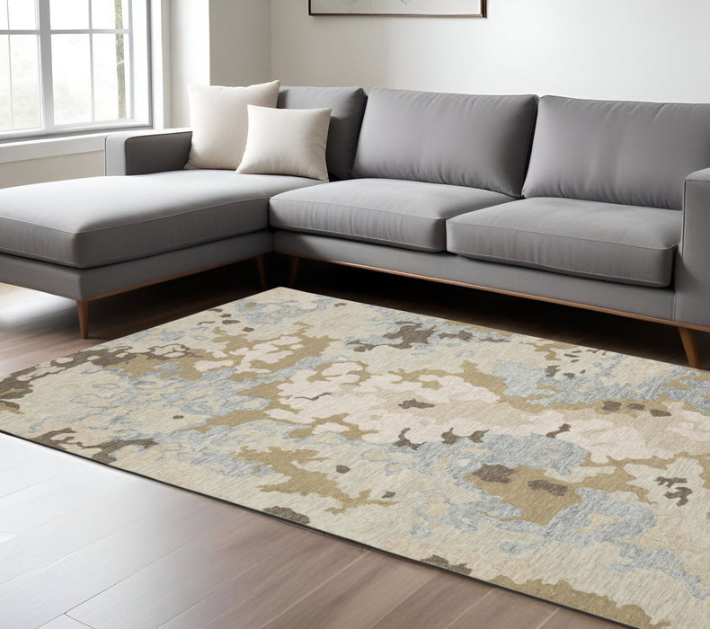 8' X 10' Wool Abstract Hand Tufted Area Rug - Beige And Blue