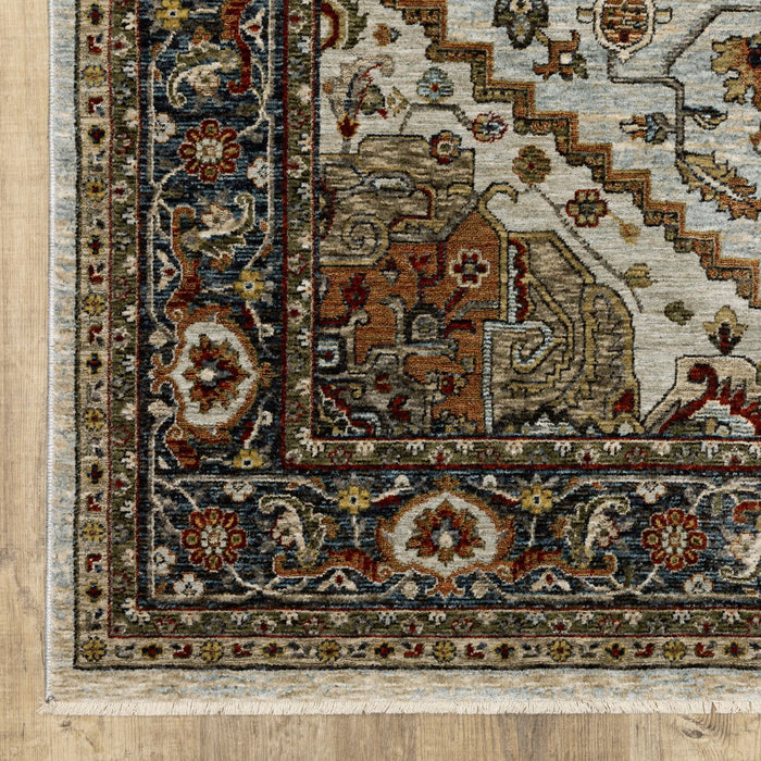 8' x 11' Oriental Power Loom Area Rug With Fringe - Beige And Ivory