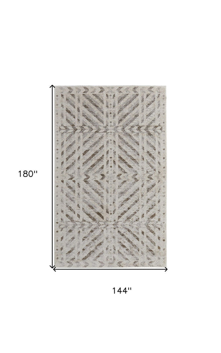 12' x 15' Geometric Power Loom Area Rug - Ivory And Brown