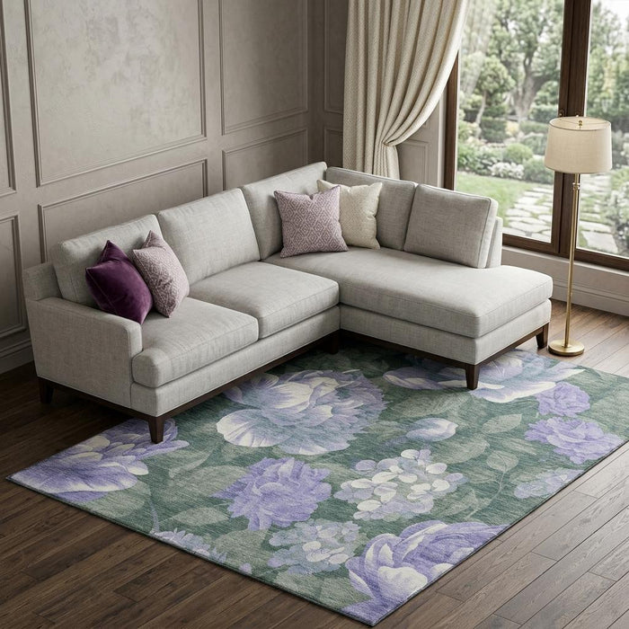 10' X 14' Floral Washable Area Rug With UV Protection (694442) - Lavender / Green / Ivory