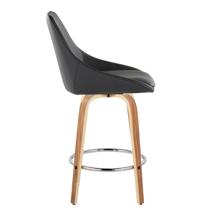 Diana - 26" Fixed-Height Counter Stool With Swivel And Round Chrome Metal Footrest (Set of 2) - Zebra Wood