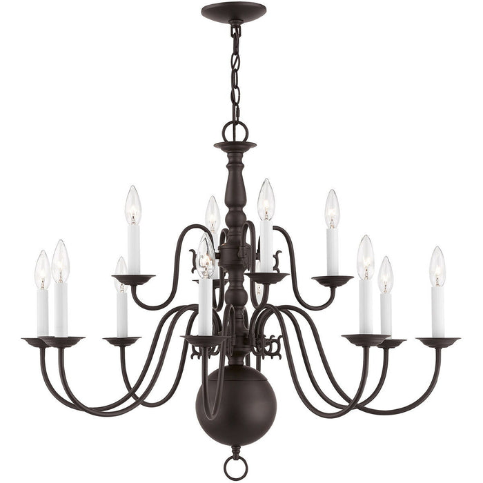 26" Twelve Light Dimmable Chandelier With Shades - Bronze