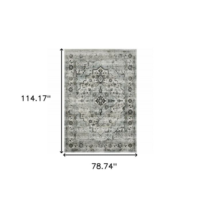 6' x 9' Oriental Power Loom Stain Resistant Area Rug - Ivory Gray Charcoal Blue And Taupe