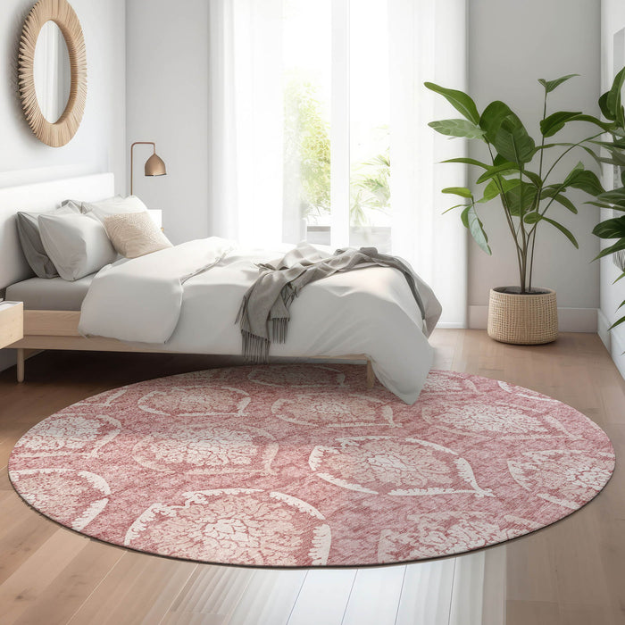 8' Medallion Washable Round Rug With UV Protection - Pink And Ivory