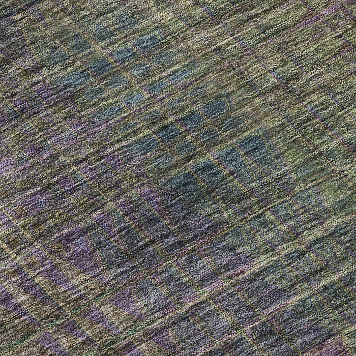 10' X 14' Abstract Geometric Washable Area Rug With UV Protection - Plum