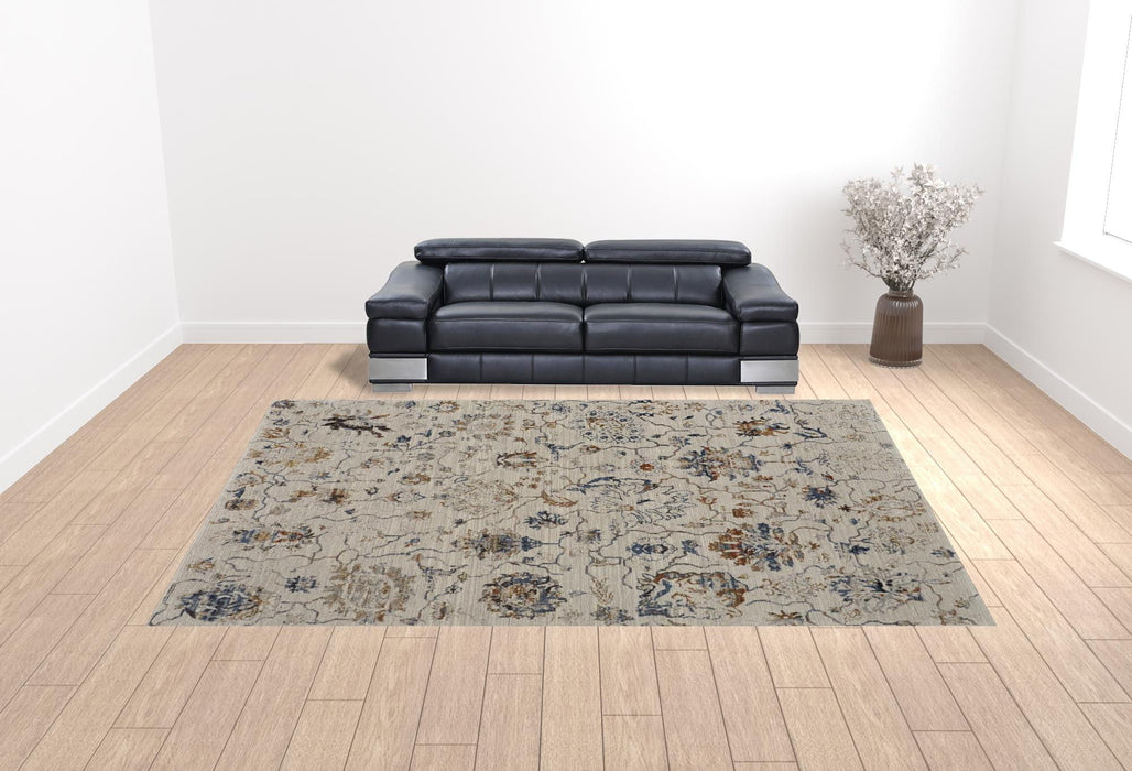 12' x 15' Floral Power Loom Distressed Area Rug With Fringe - Orange And Ivory