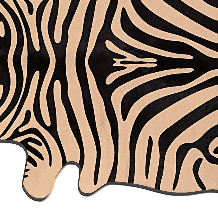 5' x 7' Zebra Print Genuine Cowhide Handmade Area Rug - Black And Tan