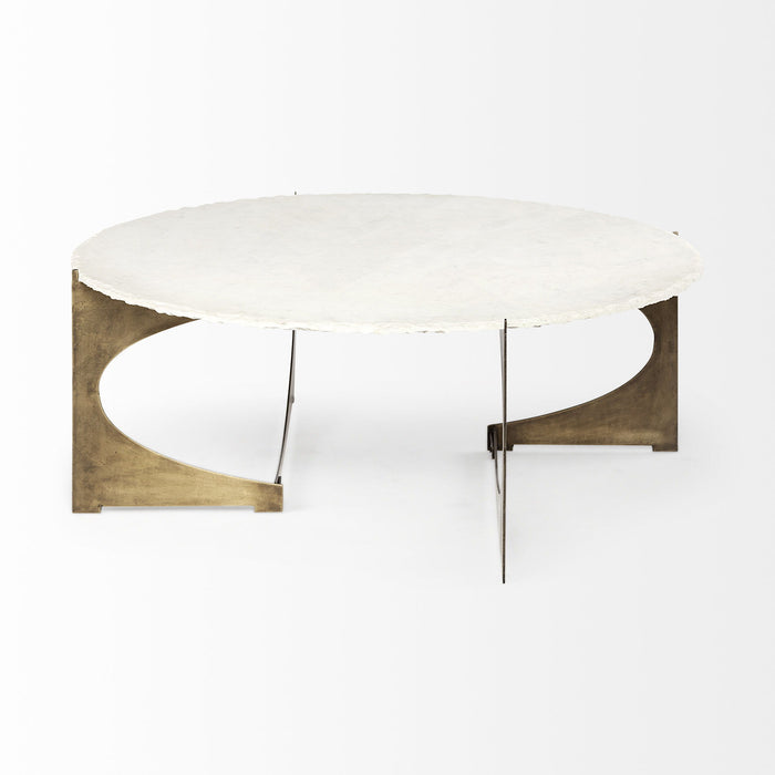 Round Marble Top Base Coffee Table - White / Gold