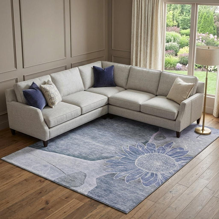8' X 10' Floral Washable Area Rug With UV Protection (656793) - Blue / Ivory