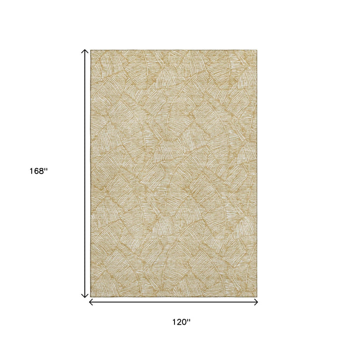 10' X 14' Floral Washable Area Rug With UV Protection (672599) - Gold / Ivory