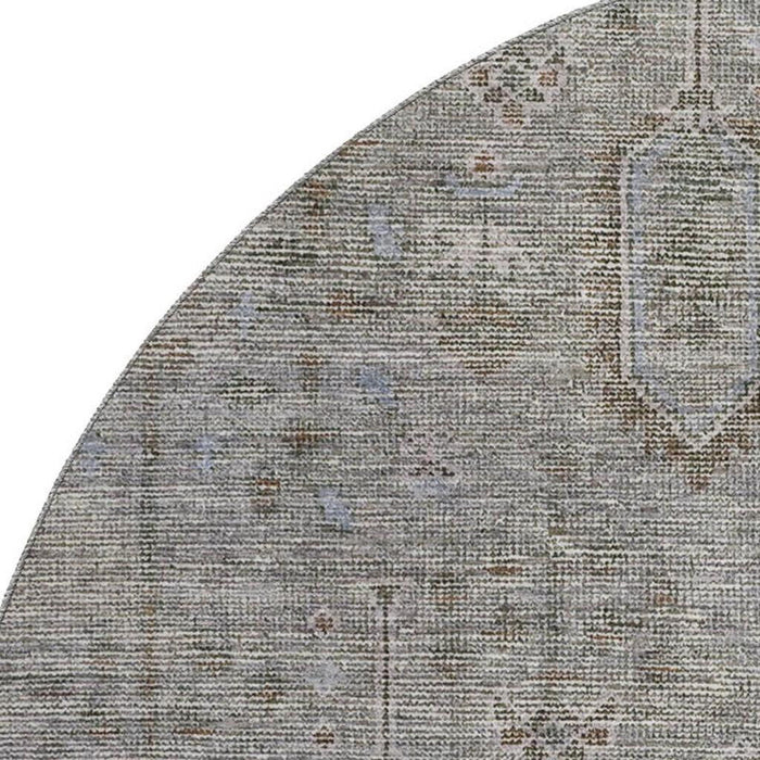 8' Southwestern Washable Round Rug With UV Protection - Granite Gray And Silver