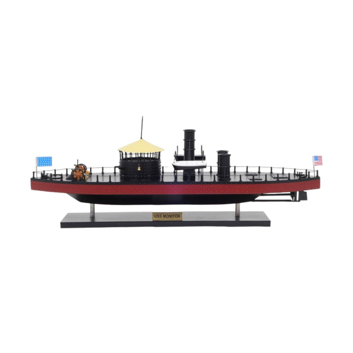 Hand Painted 1862 USS Monitor Model Boat - Black / Red