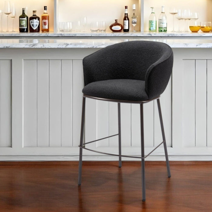30" Shearling And Steel Bar Height Bar Chair - Black / Bronze