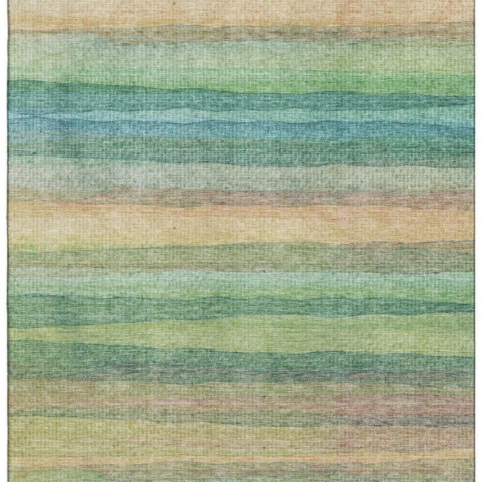 10' X 14' Striped Washable Area Rug With UV Protection (717572) - Sage / Peach