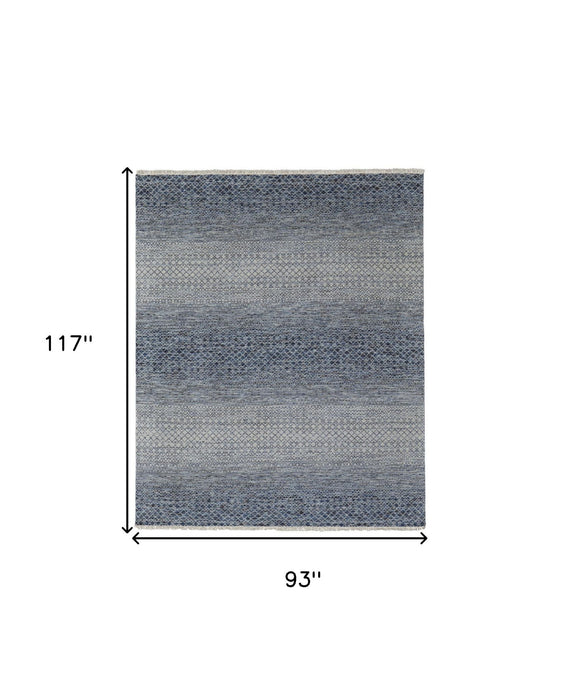 8' x 10' Wool Hand Knotted Area Rug With Fringe - Ivory Gray And Blue
