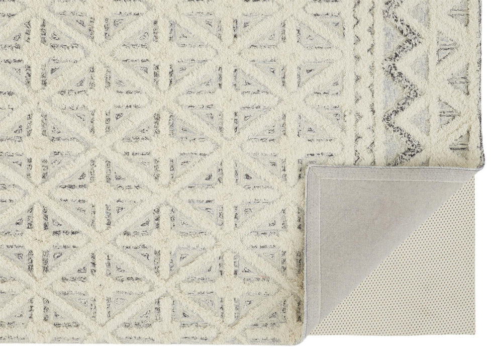 9' x 12' Wool Geometric Tufted Handmade Stain Resistant Area Rug - Ivory And Black