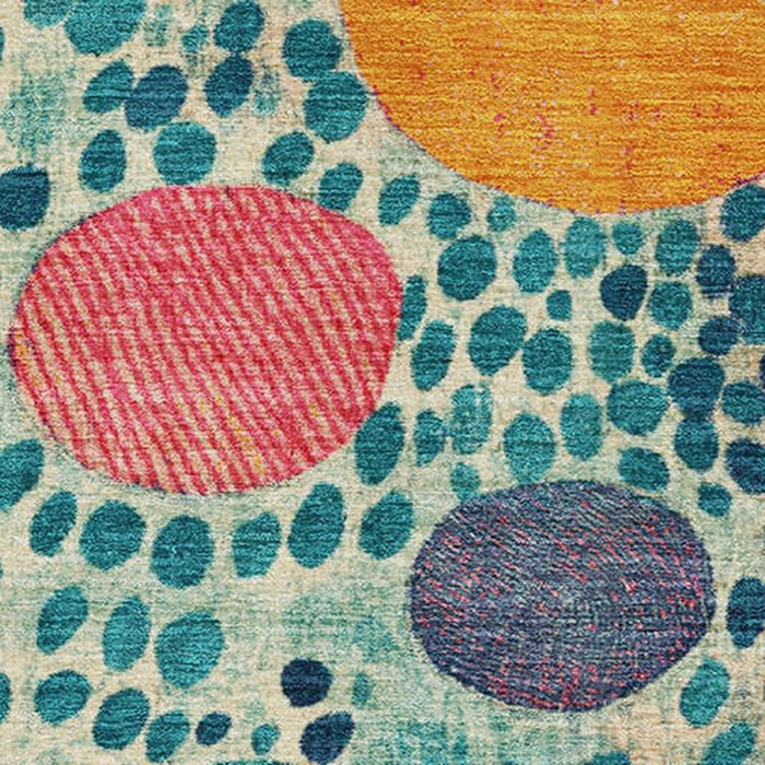 10' X 14' Geometric Washable Area Rug With UV Protection (707287) - Teal / Pink / Orange