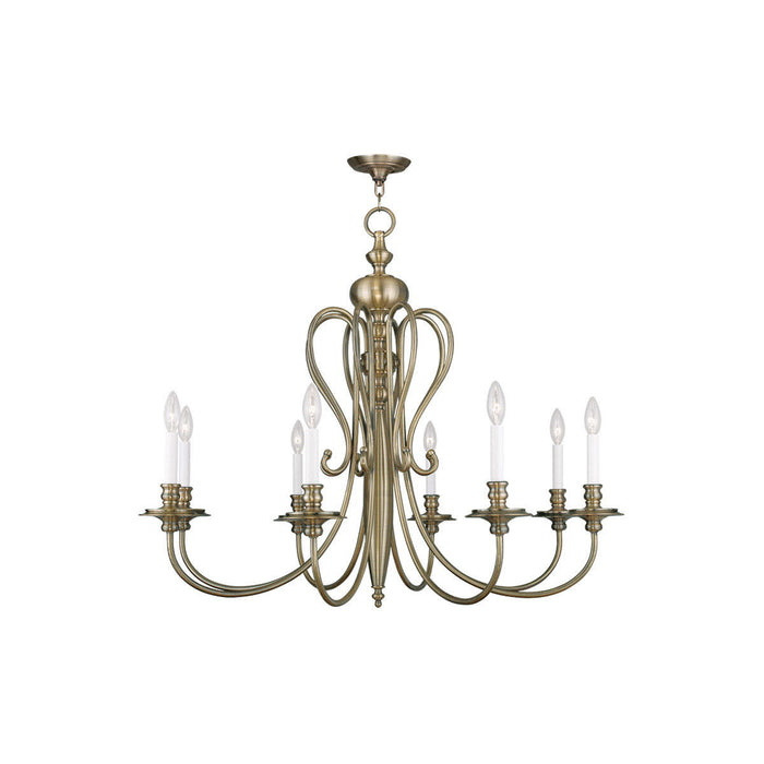 32" Eight Light Dimmable Chandelier With Shades - Antiqued Brass