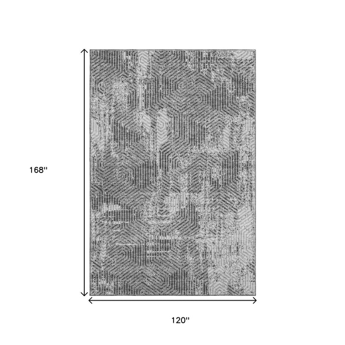 10' X 14' Geometric Washable Area Rug With UV Protection (672494) - Gray / Silver