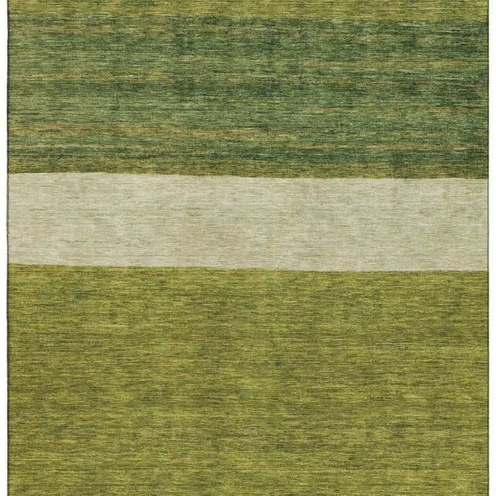 10' X 14' Striped Washable Area Rug With UV Protection (695126) - Olive Green / Ivory