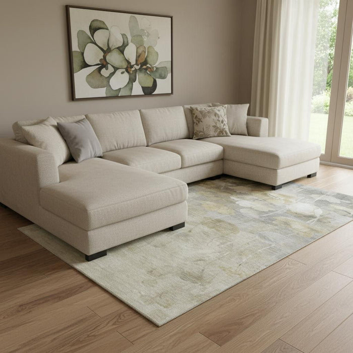 10' X 14' Floral Washable Area Rug With UV Protection (651262) - Beige / Gray / Ivory