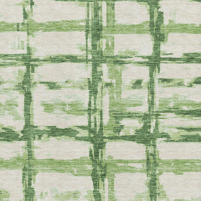 9' X 12' Striped Washable Area Rug Polyester With UV Protection - Green And Ivory
