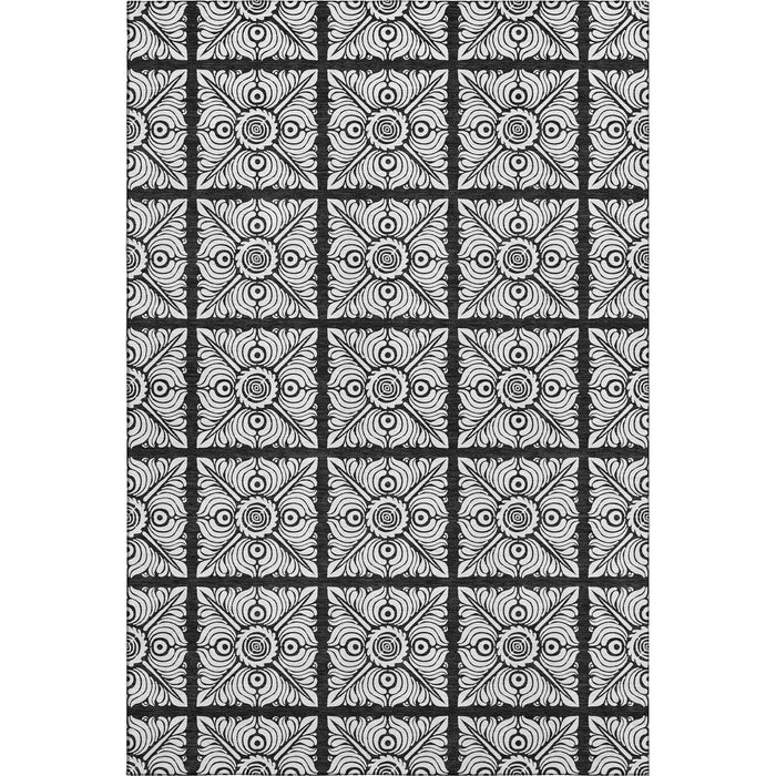 10' X 14' Medallion Washable Area Rug With UV Protection (667771) - Black / Ivory