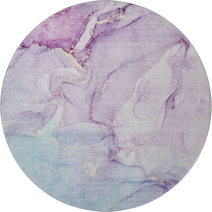 8' Abstract Washable Round Rug With UV Protection (647185) - Purple / Blue / Ivory