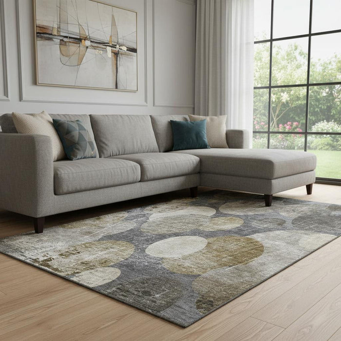 8' X 10' Abstract Washable Area Rug With UV Protection (648896) - Brown / Ivory