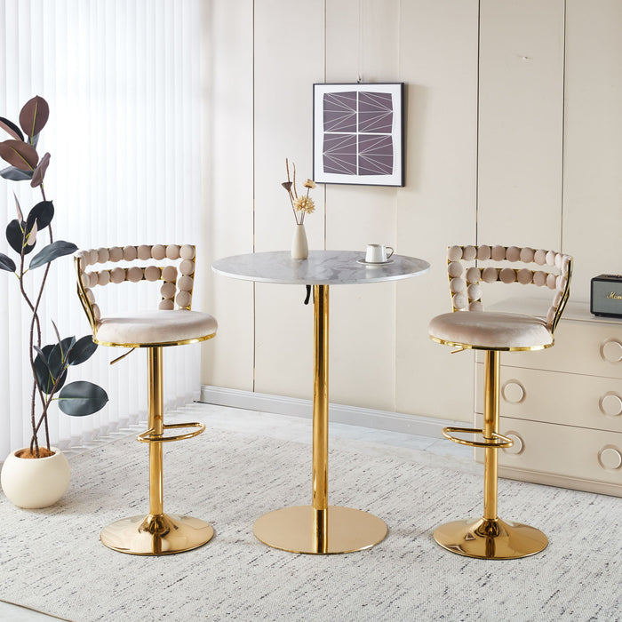 Set of two Giga modern bar stools with iron tube legs, soft cushions, and comfortable backrests, ideal for kitchen or bar areas.