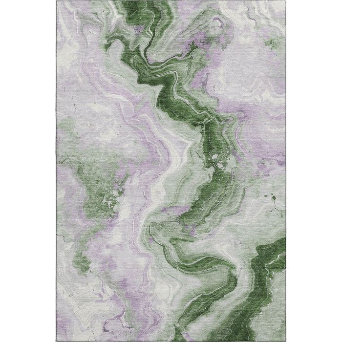 10' X 14' Abstract Washable Area Rug With UV Protection (706151) - Olive Green / Lavender / Ivory