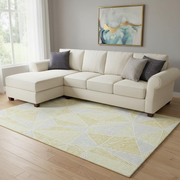 10' X 14' Geometric Washable Area Rug With UV Protection (651953) - Gold / Gray