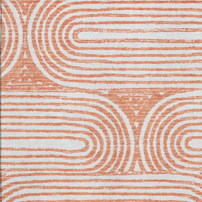 9' X 12' Geometric Washable Area Rug With UV Protection (648261) - Salmon / Ivory