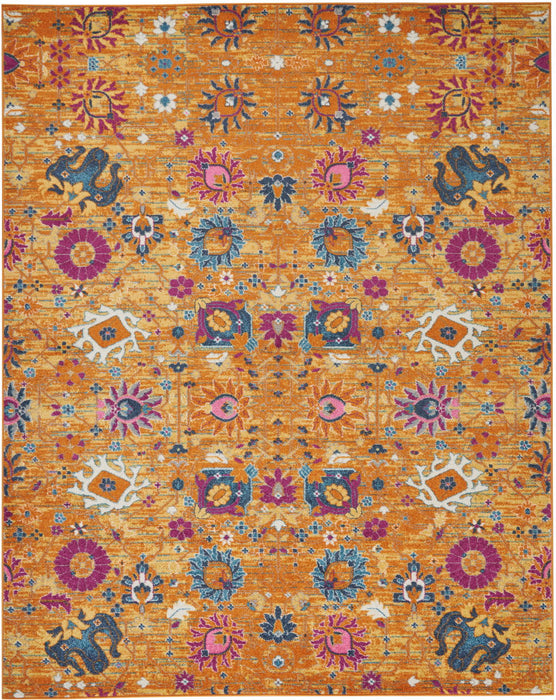 9' x 12' Floral Power Loom Area Rug - Gold