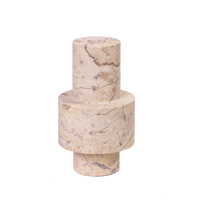 Natural Turned Candle Holder - Travertine