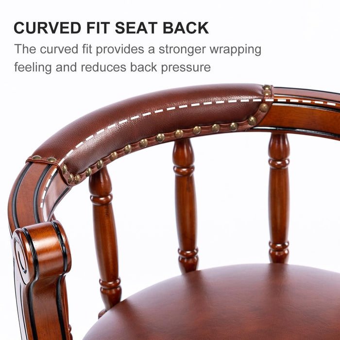 Giga Swivel Cow Top Wooden Bar Stool with backrest, 28-30 inch height, 360-degree swivel for home kitchen counters.